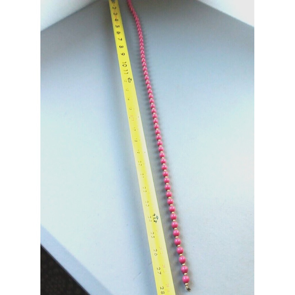 VTG Crown Trifari Beaded Necklace 25" Pink Gold Ball Spacers Signed Barbicore - Picture 4 of 5